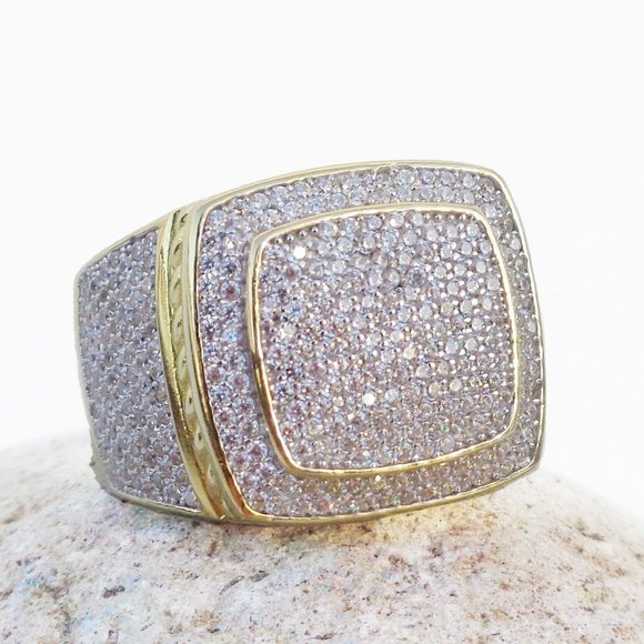 New 14K Gold 5x Plated Icy Ring, Medium Unisex 18mm CZ Stone Wide Band Ring - Picture 4 of 6